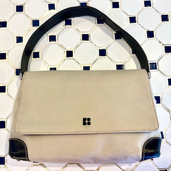 kate spade Handbags - NWOT Kate Spade Khaki Canvas Shoulder Bag with Black leather strap